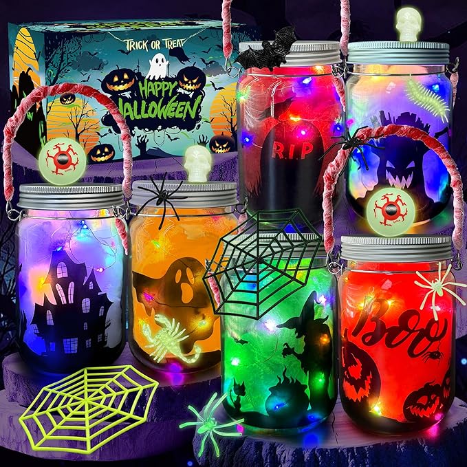 RBONIGHT 6PCS Halloween Lantern Craft Kit, Craft for Kids Age 6-8,8-12, DIY Decorations Art Project, Creative Activities for Party, Halloween Toys for Basket Stuffers Gifts