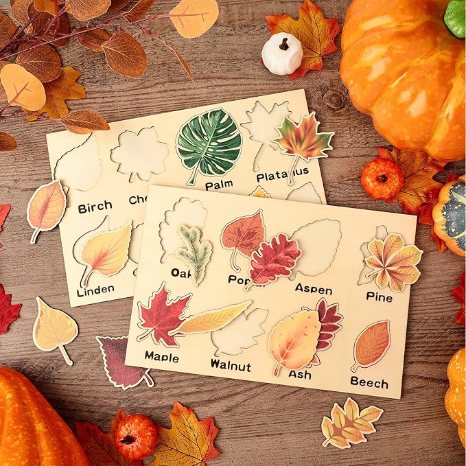 Kathfly 2 Pieces Leaf Wooden Jigsaw Puzzles Leaf Puzzle Montessori Toy Early Educational Learning for Birthday Gift Early Education School(Cute)