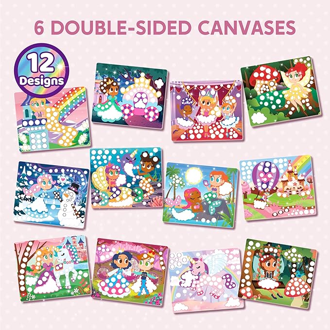 Klever Kits Dot Art Kit for Kids, No Mess Sticker for Toddlers 3-7, Craft Kits, DIY Creative Activity, Travel Toy, Birthday Presents for Boys Girls (Unicorns & Princess)