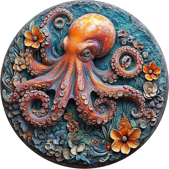 Wooden Puzzles for Adults, 3D Vision Octopus Wooden Jigsaw Puzzles 200 Pieces, 11.2 in Unique Shape Ocean Wooden Puzzle, Irregular Puzzle Creative for Adults and Kids Family Games