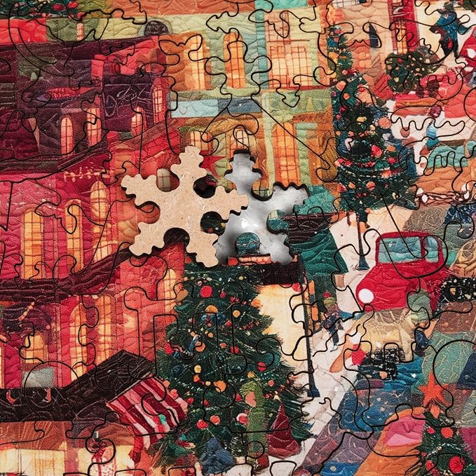 Puzzles for Adults Christmas Eve Street Wooden Jigsaw Puzzle, 200 Pcs Irregular Shaped Beautiful Pieces, Birthday for Parents and Kids, Fun Challenge Family Game 8.9'' x 11.6''