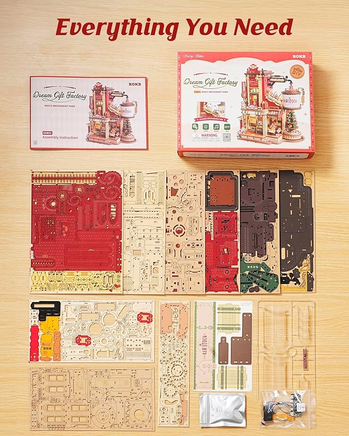 ROKR 3D Wooden Puzzle for Adult - Gift Factory Mechanical Model Kit with Music & Lights, 449pcs Adult Wooden Puzzles, DIY Building Toy for Teens & Adults