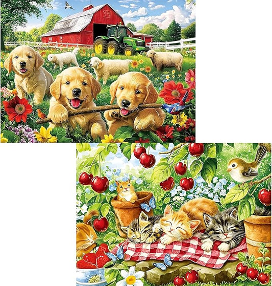 2 Pack 300 Piece Puzzle for Adults, Kittens Puppies Jigsaw Puzzle for Adults Teens,Large Piece Puzzle for Kids Ages 8-10 10-12,Glossy & Sturdy Pieces,Challenging Family Game Great Gift Idea,20.5x15 in