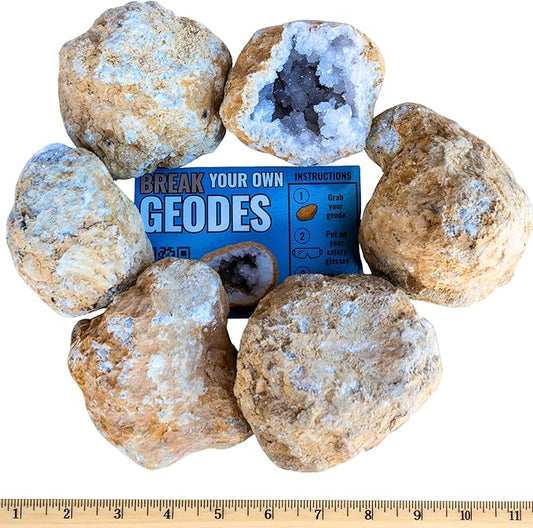 Break Your Own Geode Kit – 3 to 4 Natural Geodes 3.75 to 4.5 Inch Premium Crack-Open Experience + Tools + Geologist Guide – Less Effort for Easy Reveal – STEM Activity + Collectable Gems - X-Large
