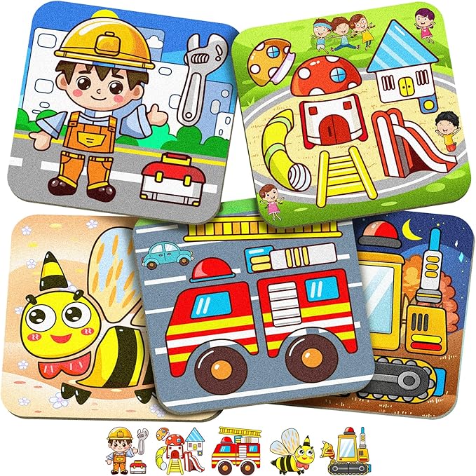 5 Sets Felt Puzzles for Toddlers 1-3,Toddlers 2-4,Felt Puzzles Educational Montessori Toys Gifts for 1 2 3 Year Old Kids Learning Toy Travel Game Gift for Boys Girls