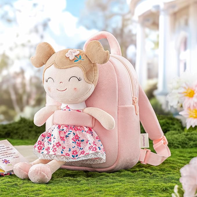 Gloveleya Toddler Backpack Baby Girl Gift Plush Bag Diaper Bag Plush Printed Sakura Backpack 9 Inches