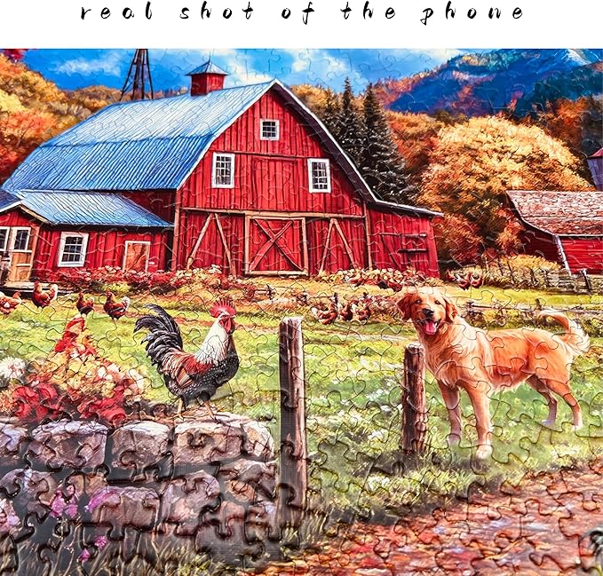 Fall Farm Jigsaw Puzzles for Adults 1000 Pieces, Brain Challenging Shaped Puzzle for Game Night, Family, Friends, Puzzle Size is 26.6 x 19.2 Autumn