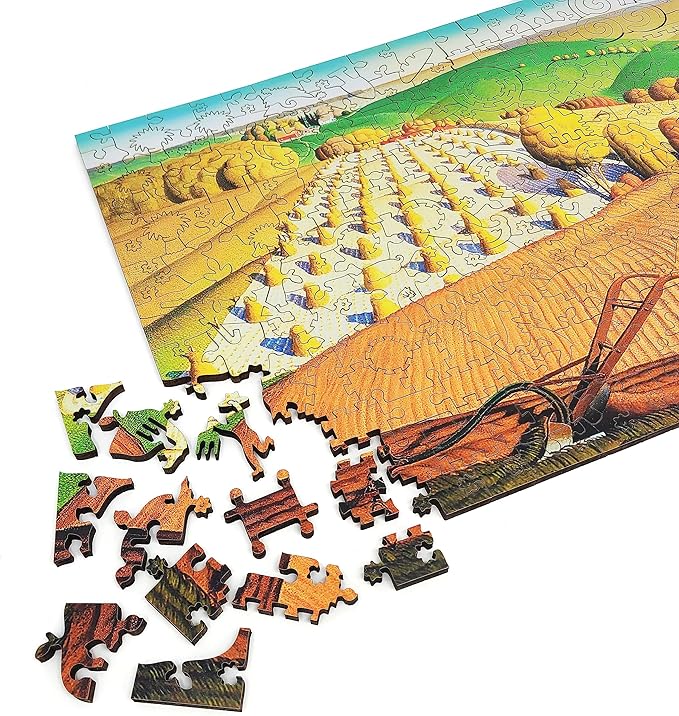 Wooden Puzzle for Adults - Uniquely Shaped Pieces - Made in The USA by FoxSmartBox - 242 Pieces - Fall Plowing