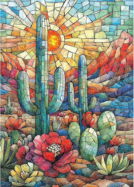 Blueforest Cactus 1000 Piece Puzzle for Adults - Mosaic-Style Desert Therapy Jigsaw Puzzle, Vibrant Succulent Wall Decor & Premium Gift Set (27.5"x19.7")