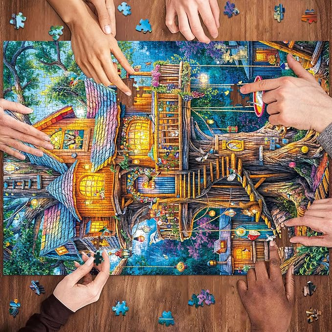 Elf Tree House Jigsaw Puzzles for Adults 1000 Pieces, Interlock Perfectly Letter on Back No Dust, Home Decor Birthday Party Puzzle Gift, 1:1 Poster Jigsaw Puzzles for Adults