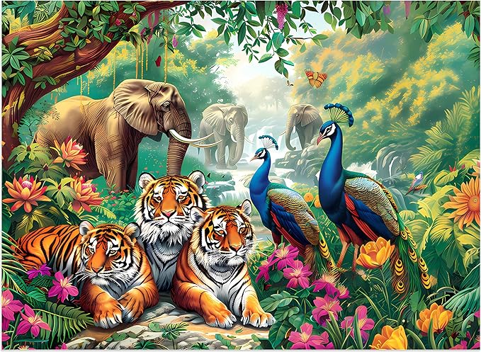 Jigsaw Puzzles for Adults 500 Pieces Puzzle Elephant Tiger Puzzle for Adults Children Elderly Puzzles Peacock Animal Puzzle 500, Home Decor Gift Family Game for Men Women Elders Seniors (20.5"x15")