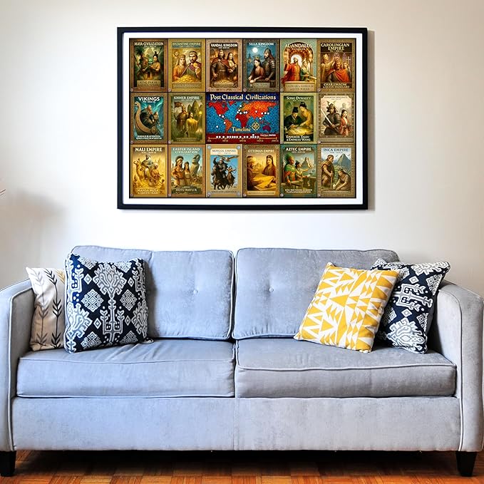 Think2Master Colorful Post Classical Civilization 500 Pieces Large Format Jigsaw Puzzle: Kids 12+, Teens, Adults & Families. Great Gift with Historical Timeline & World Map. Size: 26.8” X 18.9”