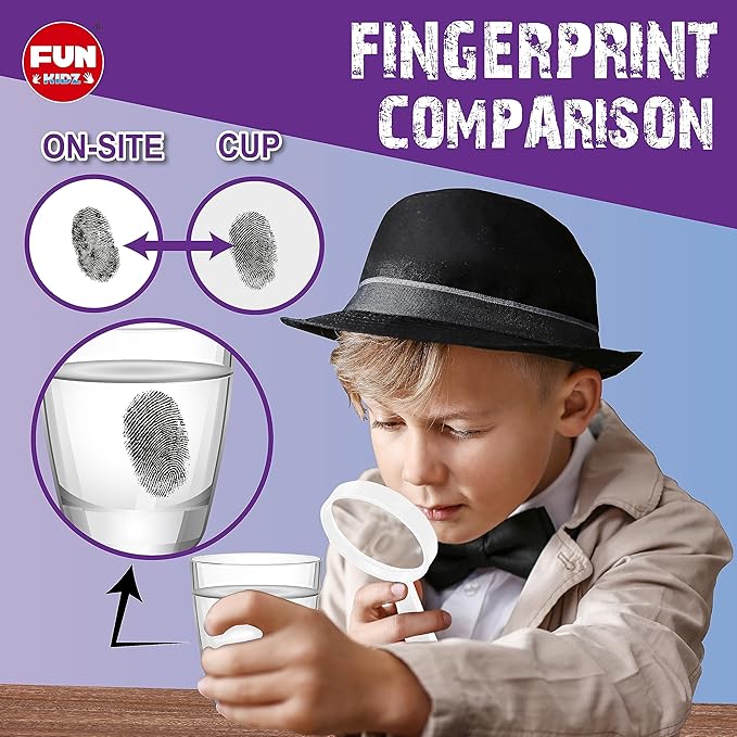 Detective Fingerprint Kit for Kids Ages 8-12, FunKidz Spy Gear Pretend Play STEM Science Kit Project with Crime Scene Investigations Educational Class Tools for Boys Girls