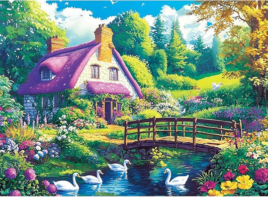 300 Piece Puzzle for Adults,Beautiful Country Cottage Puzzles for Adults Kids Elderly,Large Piece Landscape Puzzles for Kids Age 8-10 10-12,Challenging Nature Puzzle,Family Game Great Gift 20.5x15 in