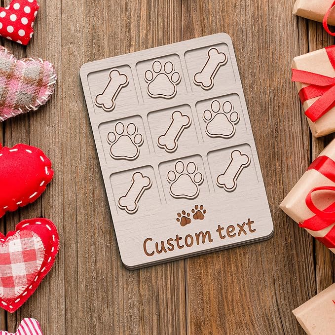 Personalized Dog XO Board Game, Personalized Cute Dog Wooden Noughts and Crosses Game, Pet Table Decor Road Trip Travel Game for Family (Dog 4)
