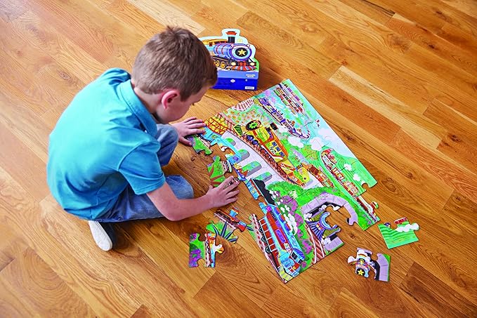 Crocodile Creek 36-Piece Jigsaw Floor Puzzle - Fun Floor Puzzles for Kids Ages 3-5 - Heavy-Duty Shaped Box for Storage - All Aboard - 24" W x 18" H Finished