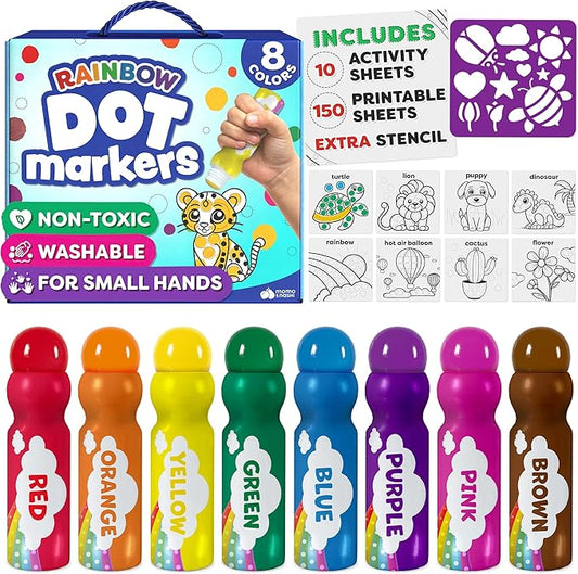 Dot Markers For Toddlers 1-3 - Dot Art Paints Washable For Kids - Includes Printed & PDF Coloring Sheets - Toddler Arts And Crafts - Preschool Learning Activities - Bingo Daubers For Toddlers 2-4