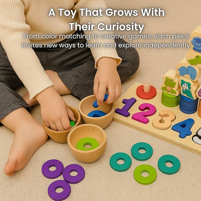 Safari Wooden Number Puzzle – 3 Year Old Girl Gifts, Educational Toys for 4 Year Old, Wooden Puzzles for Toddlers 3+, Learning for 3 Year Olds, Montessori Preschool Activities, Toddler Toys 3-5