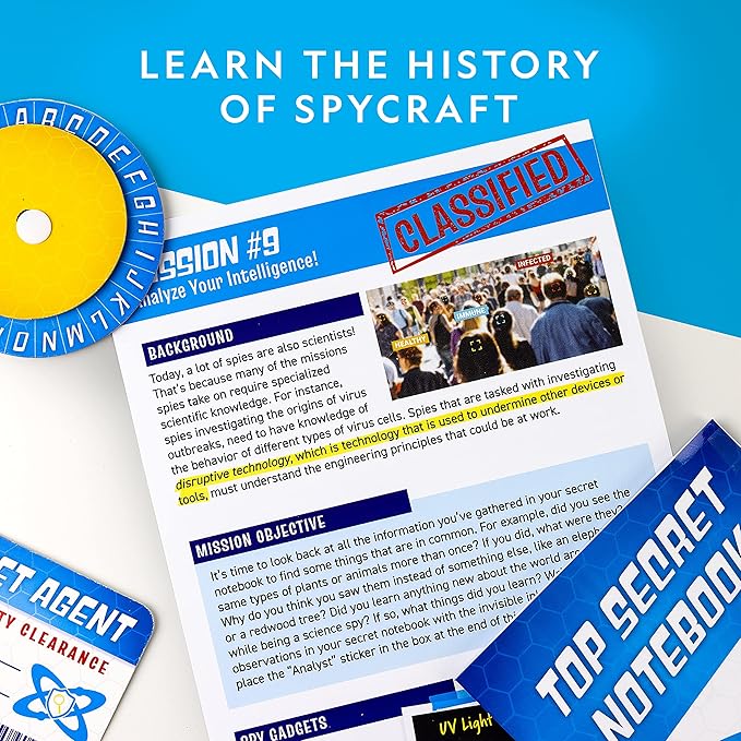 Blue Marble National Geographic Spy Science Kit - Kids Spy Activity Set, Complete 10 Secret Missions with Gadgets for Kids and Gear, Detective Kit, Science Kits, Pretend Play, Spy Halloween Costume