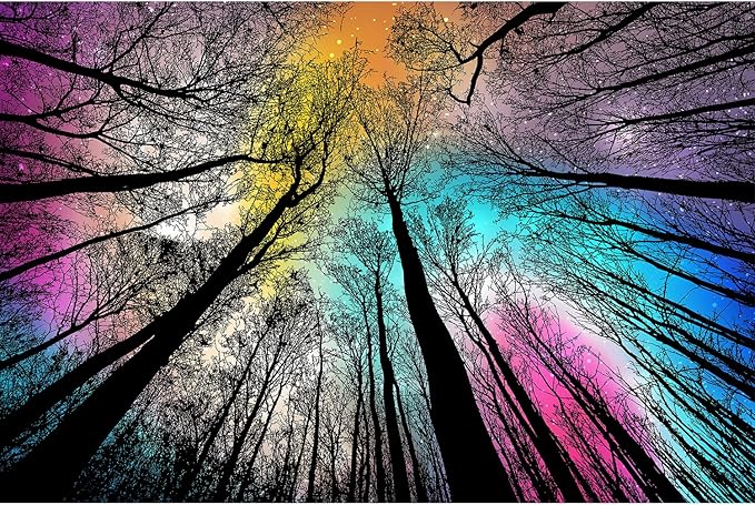 Bgraamiens Puzzle-Forest Under Starry Night-1000 Pieces Gradient Magic Colorful Puzzle for Adult,Hard Challenge Puzzle for Adult