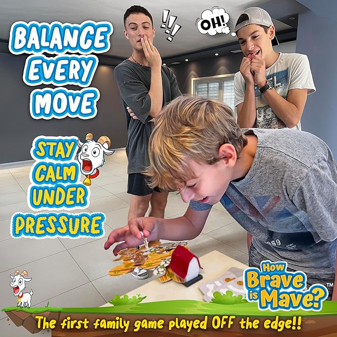 How Brave is Mave? - The First Table-Edge Stack Game, Card-Balancing, Goat-Saving Mayhem - Great for Family Game Night, Ages 6-99, Competitive and Collaborative - Laugh, Stack, and Topple