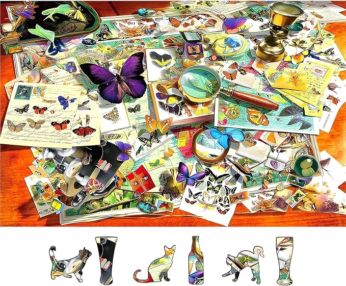 Butterfly Garden 500 Piece Jigsaw Puzzle for Adults Vintage Postcards Design Challenging Colorful Flower Unique Jigsaw Puzzles Ideal for Family Game Nights & Home Decor