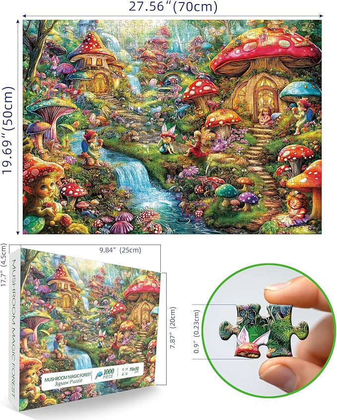 Fantasy Mushroom Puzzles for Adults 1000 Pieces Colorful Fairy Cottage Puzzle for Adults Impossible Hard Difficult Unique Jigsaw Puzzles 1000 Pieces Challenging Family Puzzle Perfect for Game Nights