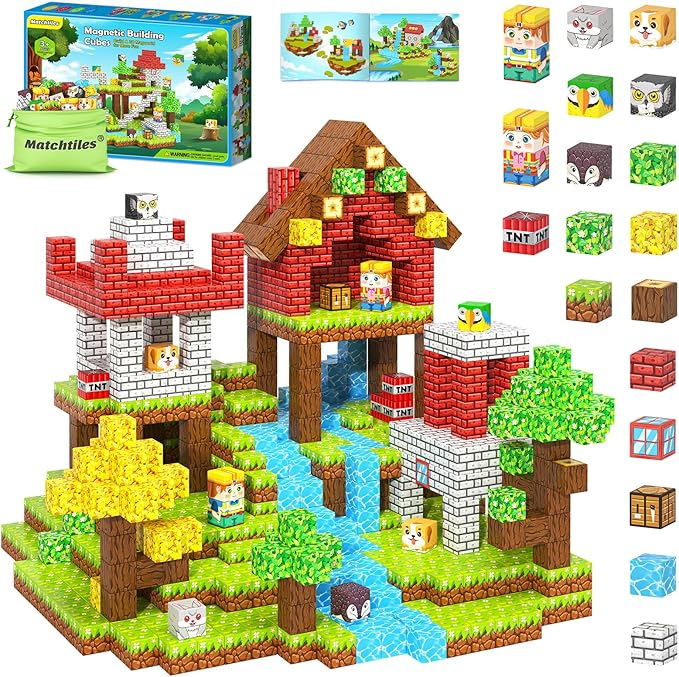 Magnetic Blocks with Forest Animals Toys, Build Mine Magnet World Set, Magnetic Tiles Building for Boys & Girls Age 4-8 5-7, STEM Montessori Sensory Toys for 3+ Toddlers Kids Gifts