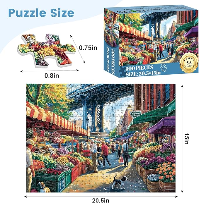 500 Pieces Landscape Puzzles for Adults, Flowers Puzzle for Adults Children, City Puzzle 500 Pieces, Gift for Birthday, Home Decor, Fun for Family Entertainment(20.5 * 15 in)