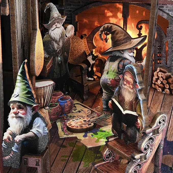 Book Nook Kit, Book Nook Kits for Adults and Teens, DIY Miniature Dollhouse Kit 3D Wooden Puzzle Booknook Bookend with LED Light