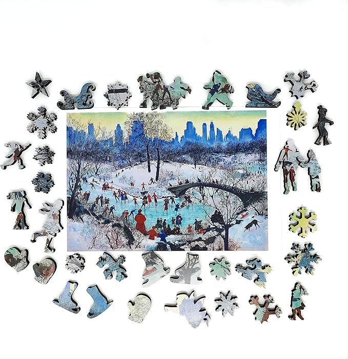 Wooden Puzzle for Adults - Uniquely Shaped Pieces - Made in The USA by FoxSmartBox - 180 Pieces - Skating in Central Park