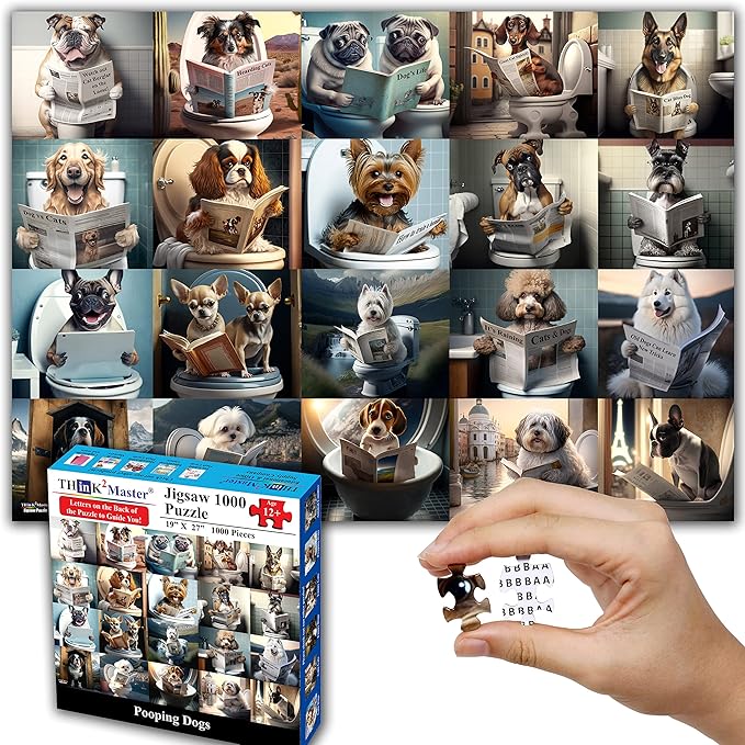 Think2Master Pooping Dogs & Puppies 500 Pieces Jigsaw Puzzle. Pooping Puppies, Funny Bathroom Decoration, Gag Gift. Fun Toy Teens, Adults, Seniors & Families. Great for Kids 13+ Size: 26.8” x 18.9”