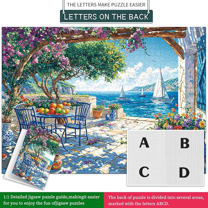 Jigsaw Puzzles for Adults 1000 Pieces, Interlock Perfectly Letter on Back No Dust, Home Decor Birthday Party Gift Toy for Men Women Elders Seniors, 1:1 Poster - Summer Coast