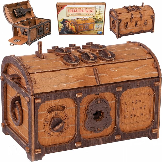 WOODEN.CITY Treasure Chest Puzzle Box for Adults – 3D Wooden Mystery Box Brain Teaser & Escape Room Game with Secret Opening (165 Pieces, Gift Idea)