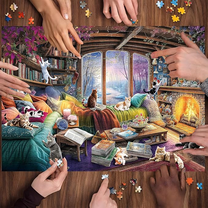 300 Piece Puzzles for Adults, 300 Piece Puzzles for Adults Large Piece, Fantasy Cat Winter Jigsaw Puzzle, Funny Gift for Adult Kids Senior Challenging Family Games Gift Toy, 20.5 X 15 in