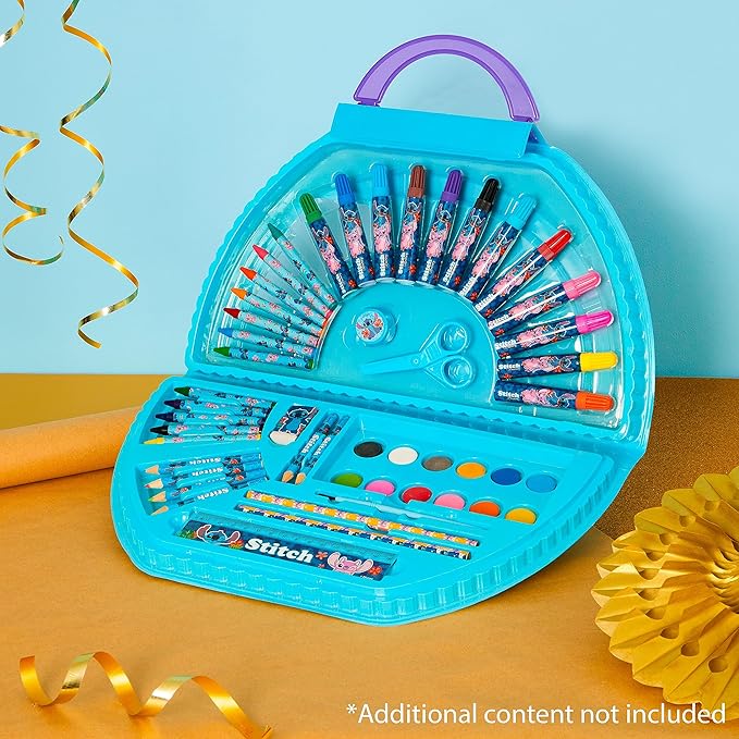 Disney Stitch Kids Art Set 40 Plus Pieces Princess Kids Colouring Sets Paints Colouring Pencils Markers Crayons Travel Art Supplies Gifts for Kids (Blue Stitch Set)