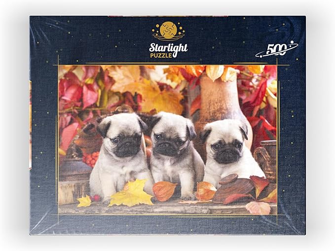 MyPuzzle Pug Puppies - Premium 500 Piece Jigsaw Puzzle - Made in USA