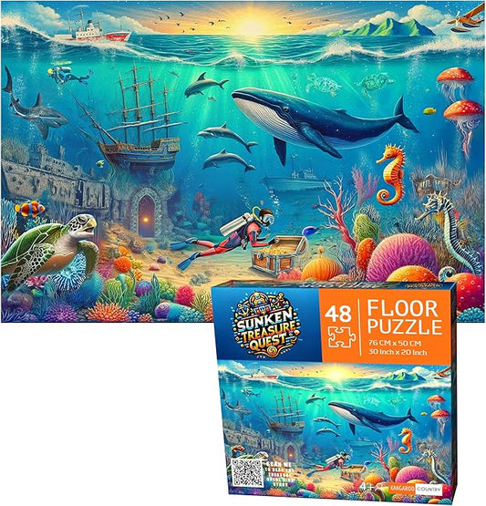 Puzzles for Kids, Sunken Treasure Quest 48 Piece Jigsaw Puzzle, Educational Toys, Ocean Puzzle, for Kids Aged 4-8, Gifts for Boys & Girls