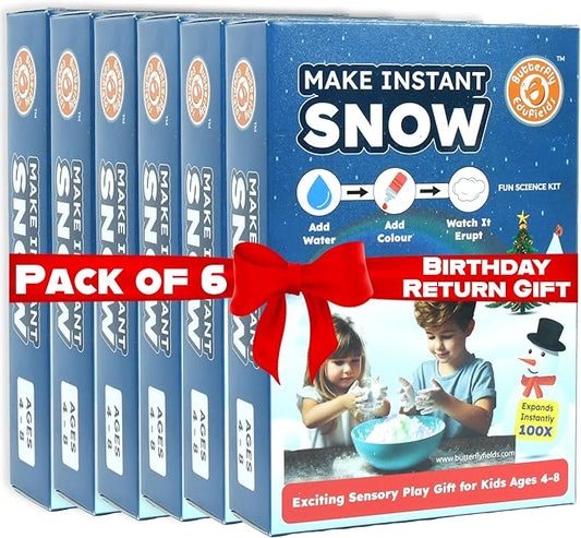 Butterfly Edufields Snow Magic Science Kit (Pack of 6) | Best Birthday Return Gifts for Kids Ages 4 5 6 7 8 | Instant Colorful Snow for Kids | Make Dry & Fluffy Snowman | Non-Toxic Reusable & Safe