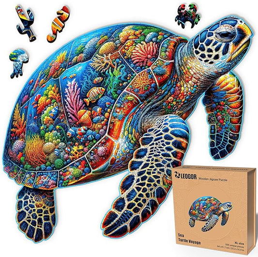 LEOGOR Wooden Jigsaw Puzzles for Adults 500 Pieces (25.2 x 16.4 in), Sea Turtle Puzzle, Extra-Thick 5mm Wood, Colorful Marine Life Design, Unique Gift and Interesting Challenge for Adults and Teens