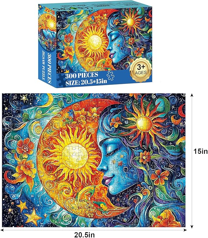 300 Piece Puzzles for Adults,Cool Solar and MoonPuzzle for Adults Kids Seniors,Recycled Cardboard Unique Flowers Puzzle 300 Piece,Challenging Family Game Great Gift for Family Friends,20.5 x 15 in