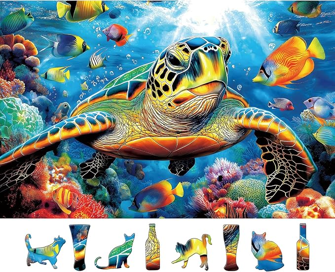 Blueforest Ocean 500 Piece Puzzles for Adults - Sea Turtle Conservation Jigsaw Puzzle, Recycled Panoramic Coral Reef Art & Challenging Family Activity (23"x15")