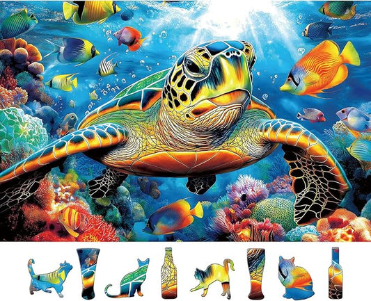 Blueforest Ocean 500 Piece Puzzles for Adults - Sea Turtle Conservation Jigsaw Puzzle, Recycled Panoramic Coral Reef Art & Challenging Family Activity (23"x15")