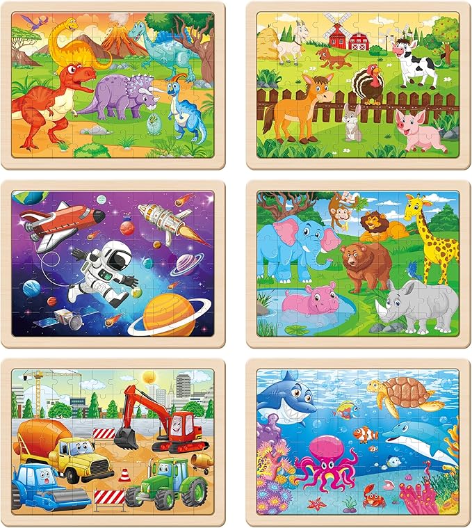 SYNARRY Wooden Puzzles for Kids Ages 4-6, 6 Packs 60 PCs Jigsaw Puzzles Preschool Educational Toys Gifts for Children Ages 4-8, Kids Puzzle for 4+ Year Olds Boys Girls