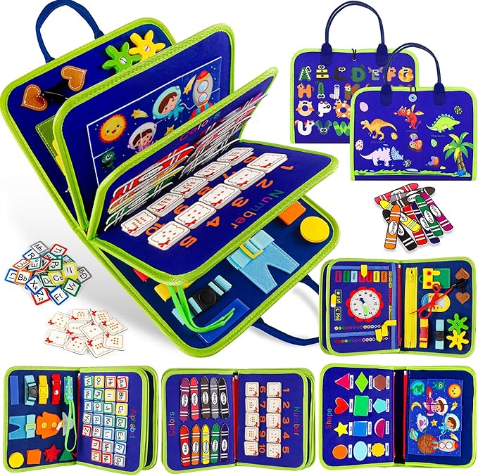 Toddler Busy Board Montessori Toys for 1 2 3 4 Year Old Boy Girl Birthday Gift, Sensory Toys for Toddlers Age1-3, Toddler Travel Busy Books for Airplane Car, Educational Preschool Learning Activity