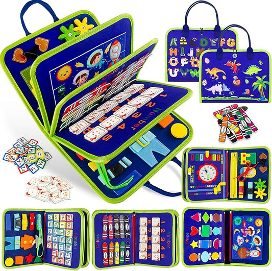 Toddler Busy Board Montessori Toys for 1 2 3 4 Year Old Boy Girl Birthday Gift, Sensory Toys for Toddlers Age1-3, Toddler Travel Busy Books for Airplane Car, Educational Preschool Learning Activity