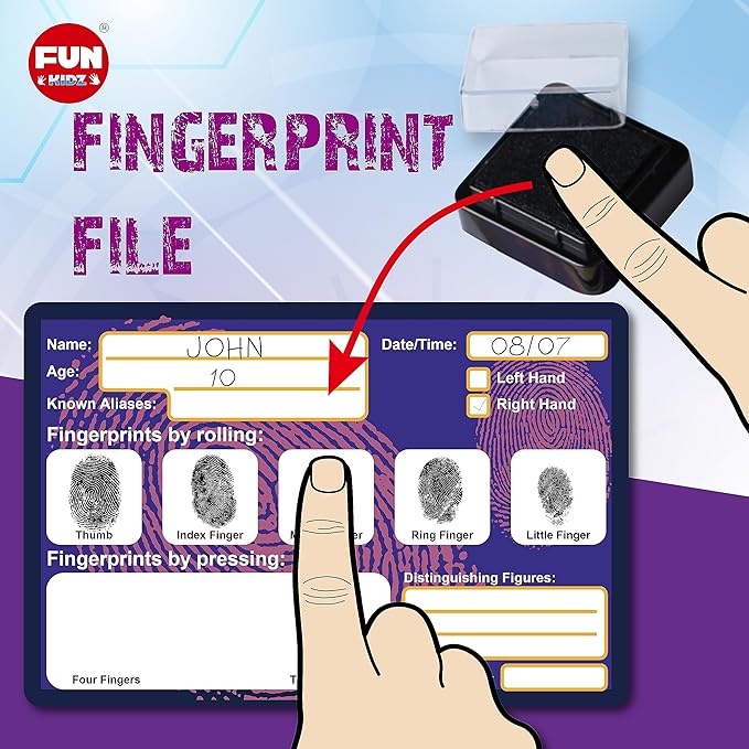 Detective Fingerprint Kit for Kids Ages 8-12, FunKidz Spy Gear Pretend Play STEM Science Kit Project with Crime Scene Investigations Educational Class Tools for Boys Girls