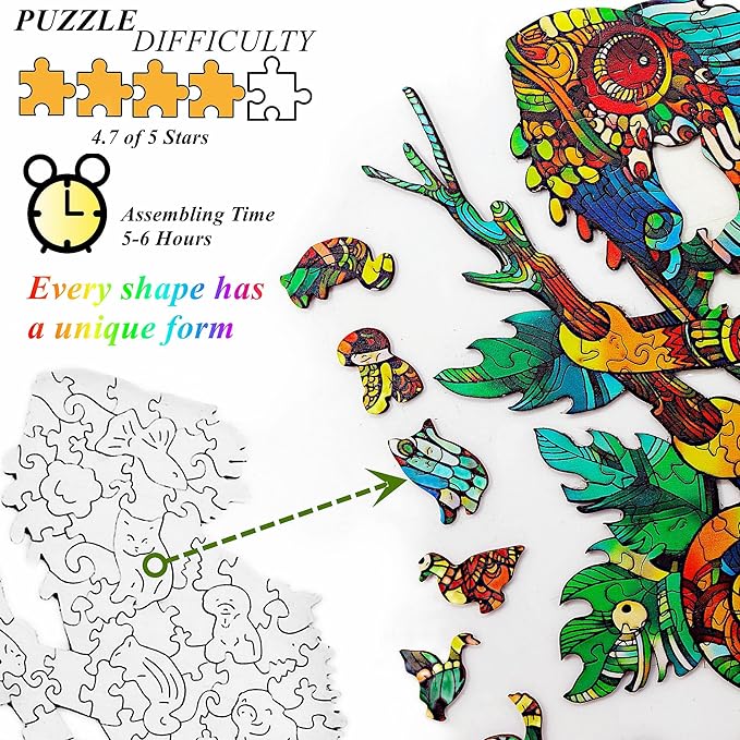 Wooden Jigsaw Puzzle for Adults,Unique Chameleon Animals Shaped Magic Jigsaw Puzzle Pieces Best Gift for Adults,Can be Used as a Cool Mouse Pad, 127pcs,(11.5x8 inches) Large…