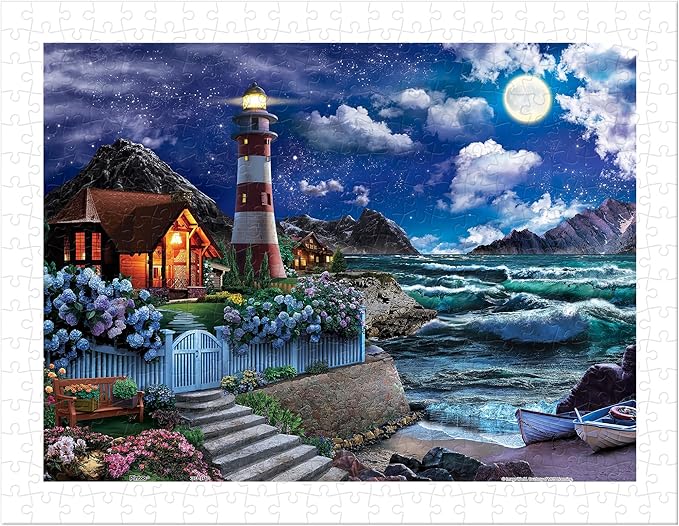 PieceRelax Plastic Jigsaw Puzzles for Adults 300 Pieces - Image World - Lighthouse in The Night Most Satisfying Table Games and Gifts No Puzzle Mat Required [H3565]