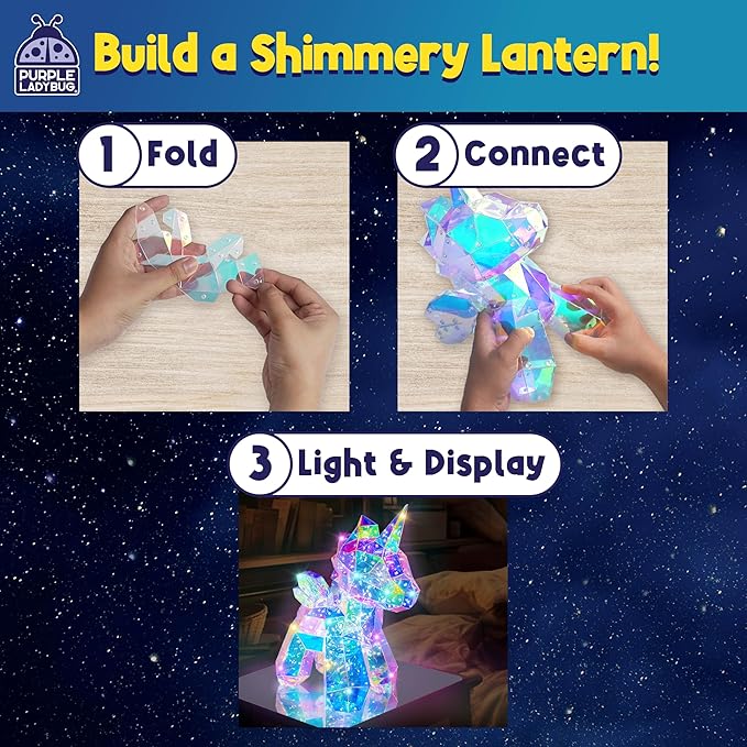 PURPLE LADYBUG PRISMIC Unicorn 3D Puzzle Craft Kit - DIY Light-Up Night Lamp for Kids, STEM-Inspired Creative Kit, Gifts for Ages 12-18, Birthday Gifts for Teens and Tweens